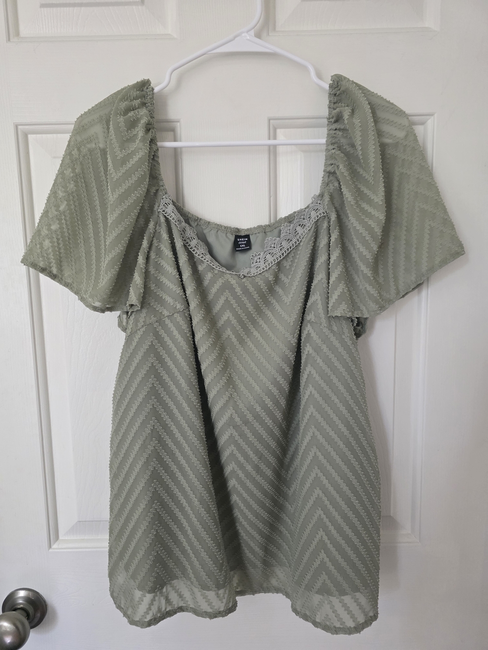 SHEIN Sage Green Textured Flutter Sleeve Blouse
